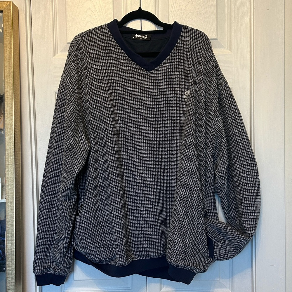 Vintage made in USA Ashworth Men's Houndstooth Golf V-Neck Sweater Pullover